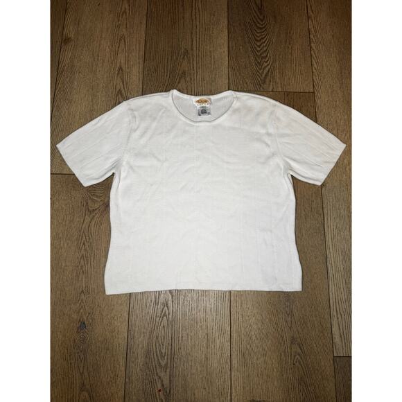 Vintage Talbots Knit White Short Sleeve Top Size M - Picture 1 of 5